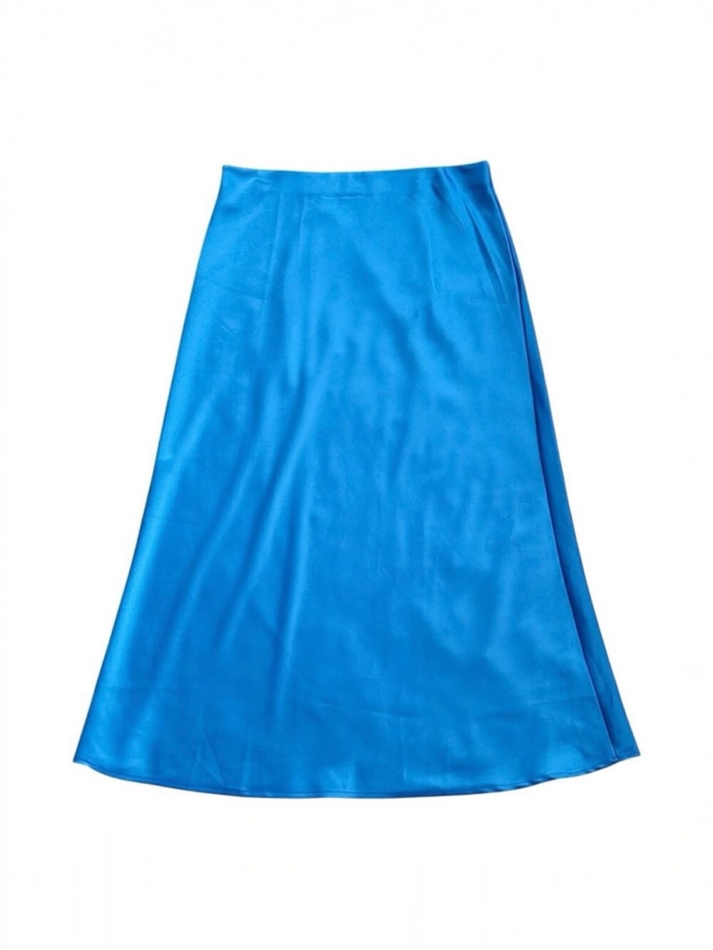 Rachel Zoe Skirt Womens Size 2 Blue Satin Midi Skirt Pull On Elastic Waist Slip